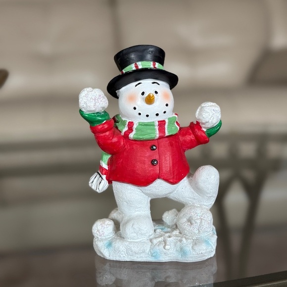Vintage Christmas Snowman with Red Coat and Black Hat - Picture 3 of 5